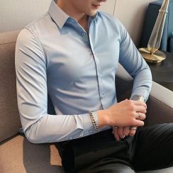 Mens Long Sleeve Slim Fit Satin Shirt