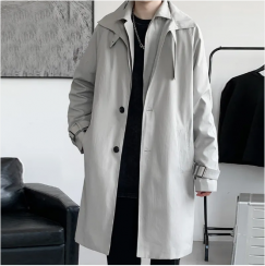 Mens Solid Color Casual Trench Coat