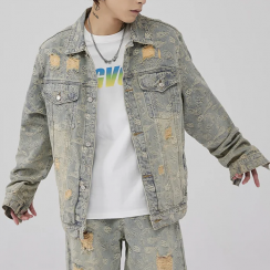 Mens Fashion Ripped Denim Jacket